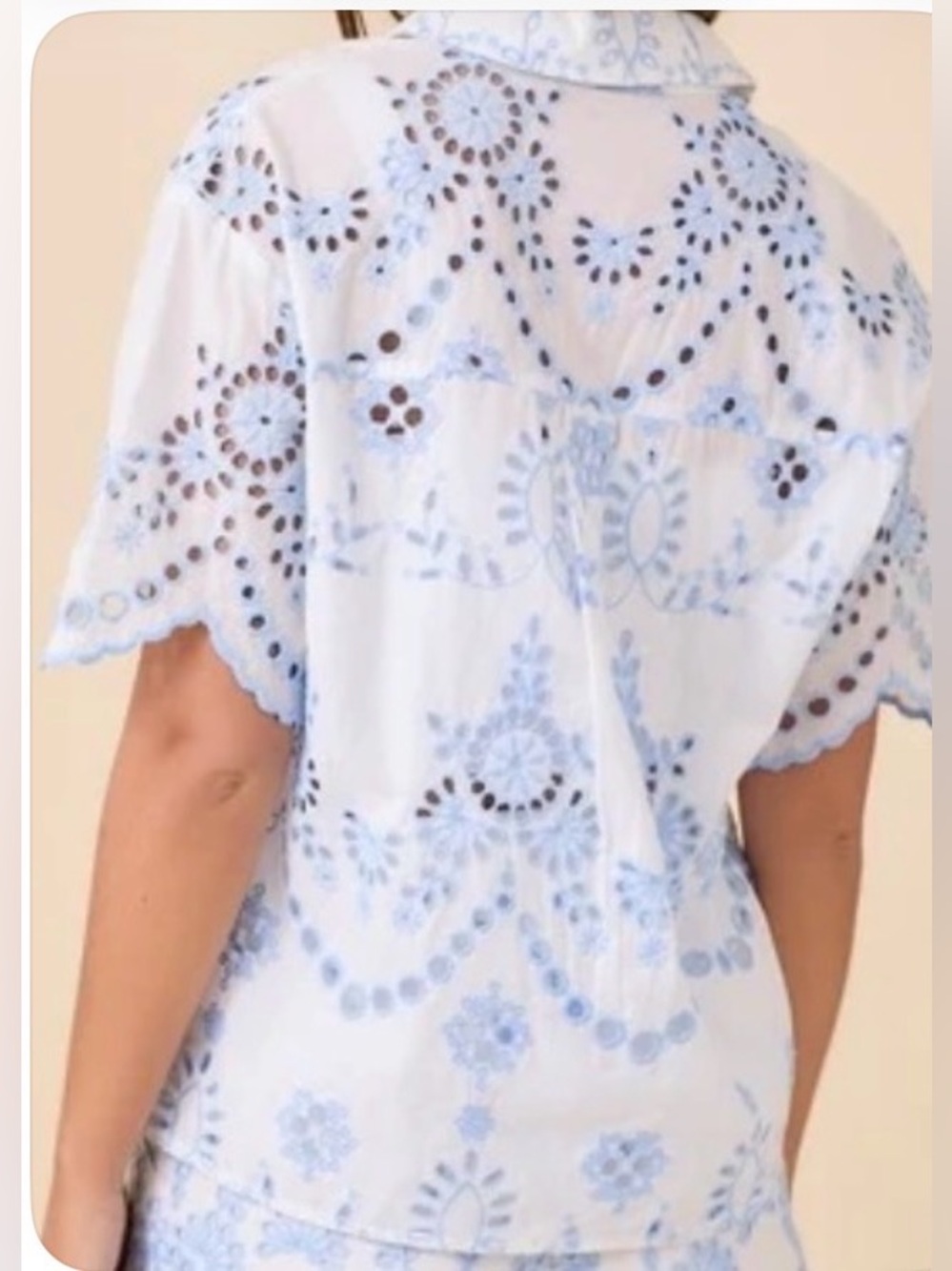 Main Strip White Button-Down Shirt with Light Blue Eyelet Embroidery - Picture 3 of 6